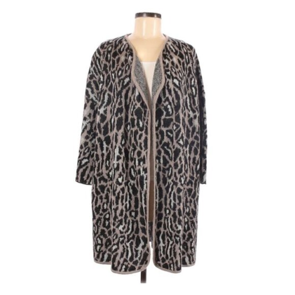 Joie Berit Cardigan S Mohair Wool Blend Long Leopard Print Oversized Cozy Warm - Picture 3 of 6
